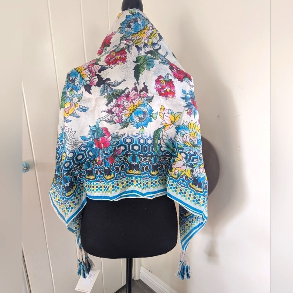 Johnny Was 100% Floral Scarf Boho Chic Whimsical Fairy Elevated Coastal Glam - Picture 4 of 10